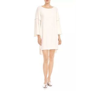 Halston Heritage Flounce Bell Sleeve Wide Boat Neck Tunic Dress Cream Sz 8 NWT